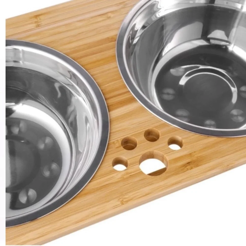 Pet Bowls Bamboo Elevated Stand Feeder